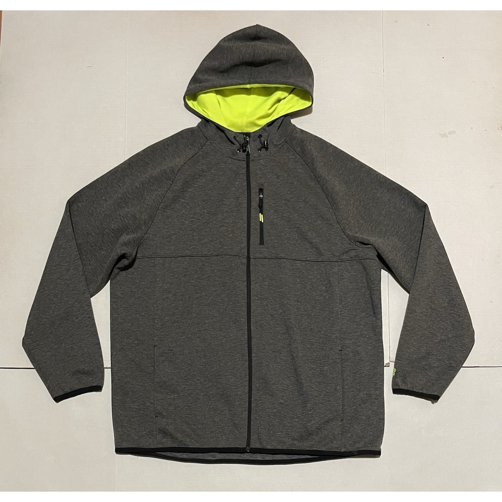 Russell Athletic Mens XL Full Zip Hooded Jacket Gray Neon Green RS46440H Hoodie